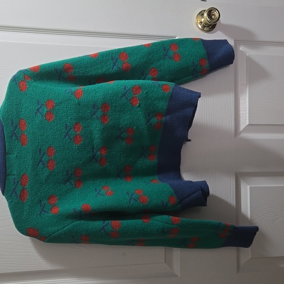 Cider Cropped Green and Blue Cherry Cardigan - Picture 2 of 3